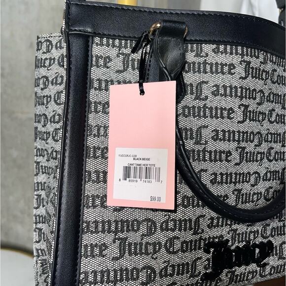 Juicy Couture Can't Tame Her Top Handle Structured Tote in Black Beige - Picture 15 of 15